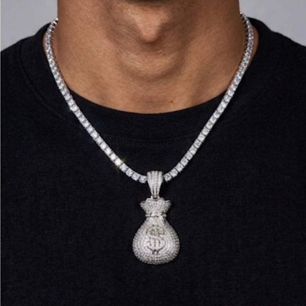 Silver tennis Money Bag Pendant Necklace 20inch